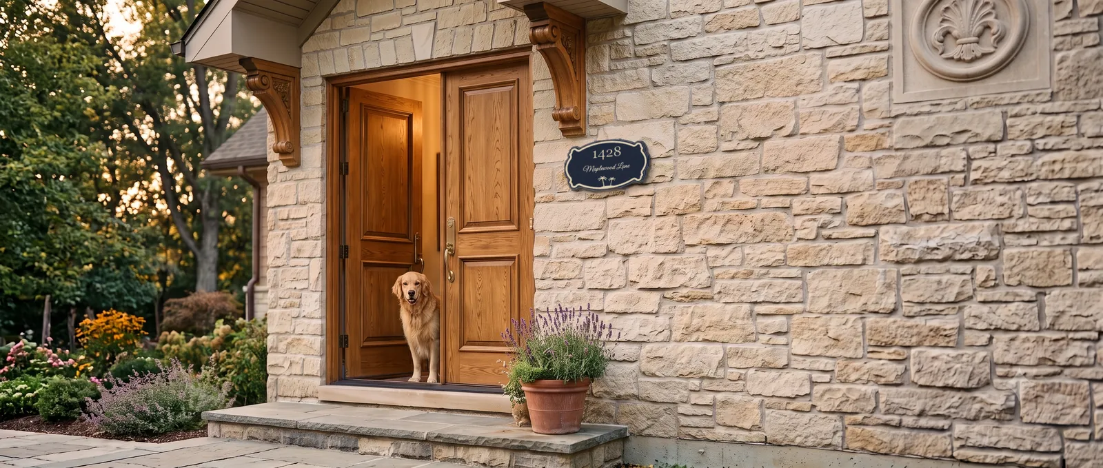 Custom 3D-printed address plaque mounted on a stone home entrance